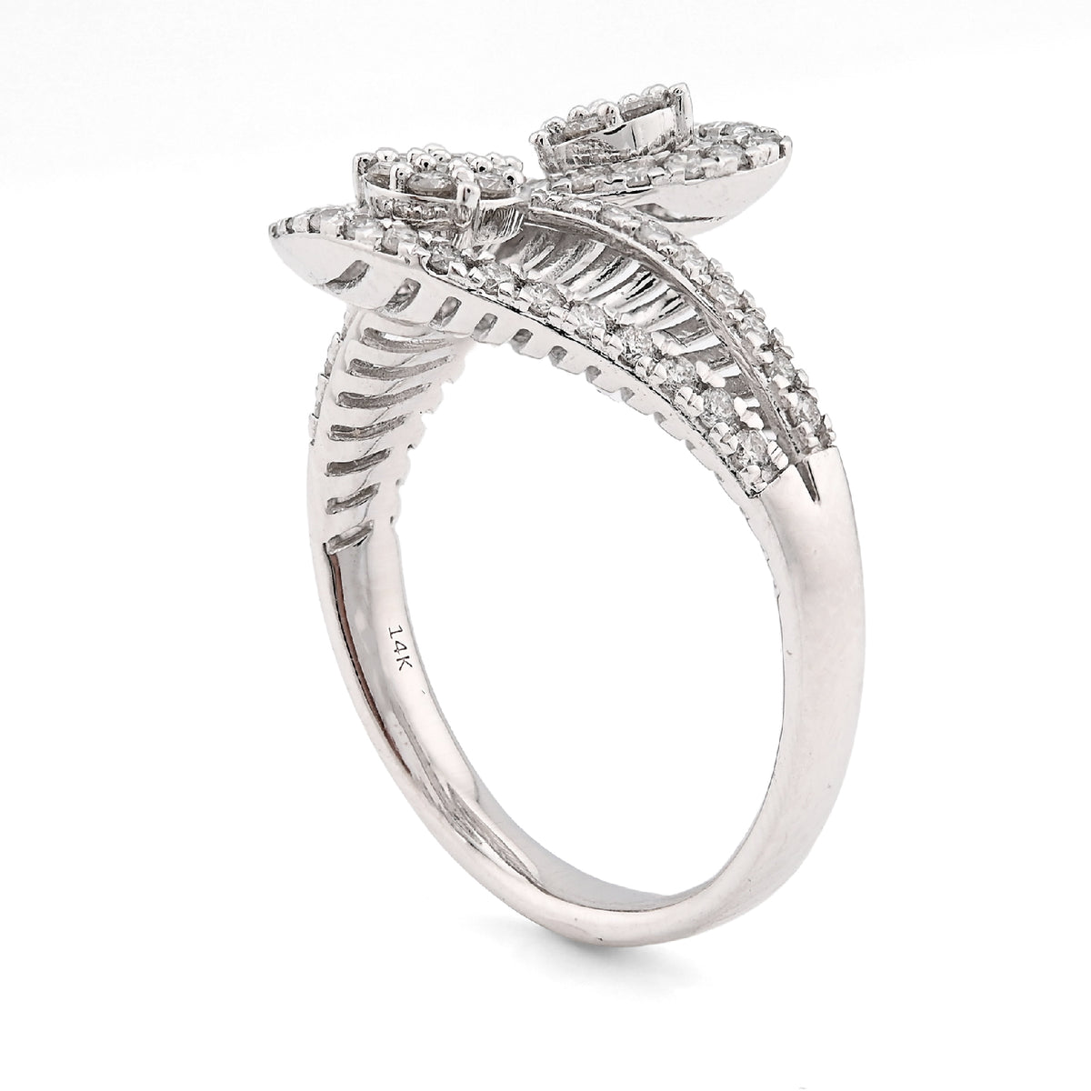 14K White gold 0.50CT natural Diamond Womens Leaf shape Bypass Ring — view 6