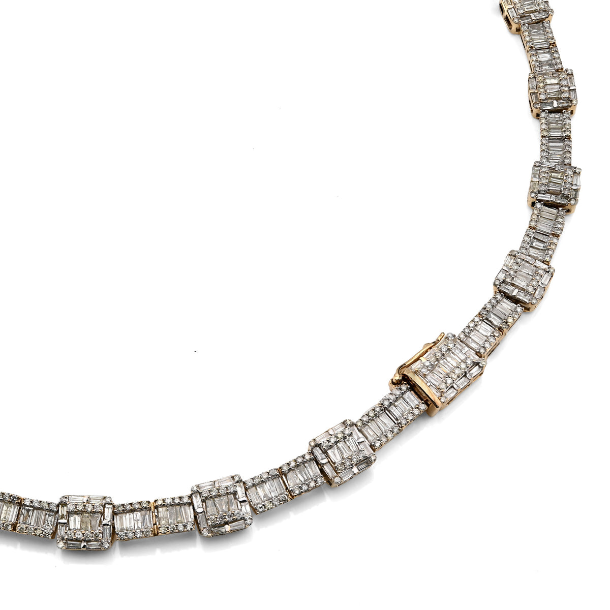 10K Yellow Gold 22CT Baguette/Round Natural Diamond Square and Rect Link Shape Mens Necklace 22" — view 8