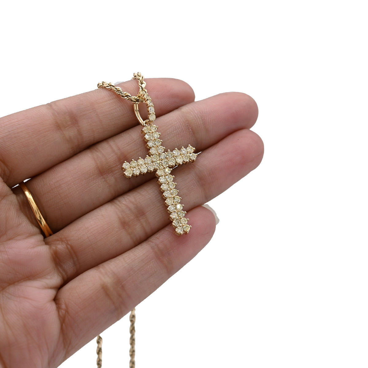 10K yellow Gold 1.2 CT Natural Diamond Religious Cross Pendant Men Women Charm — view 3