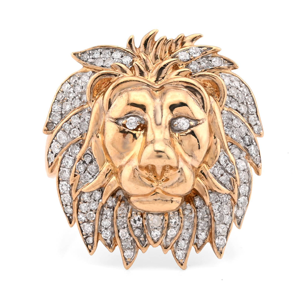 10K Yellow Gold 1.87CT Natural Diamond Lion Head Men Pinky Ring — view 1