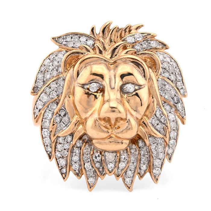 10K Yellow Gold 1.87CT Natural Diamond Lion Head Men Pinky Ring — view 1