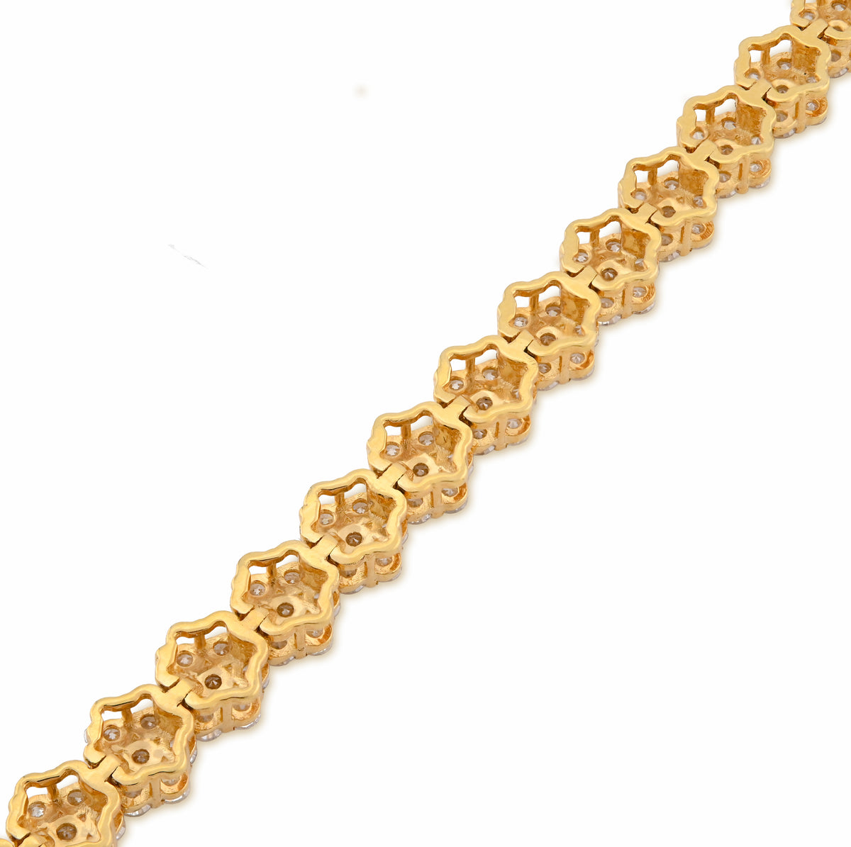 10K Yellow Gold 4CT Natural Diamond Hexagon Shape Cluster Tennis Bracelet 4.4MM 7" Men Women 7.2g  — view 3