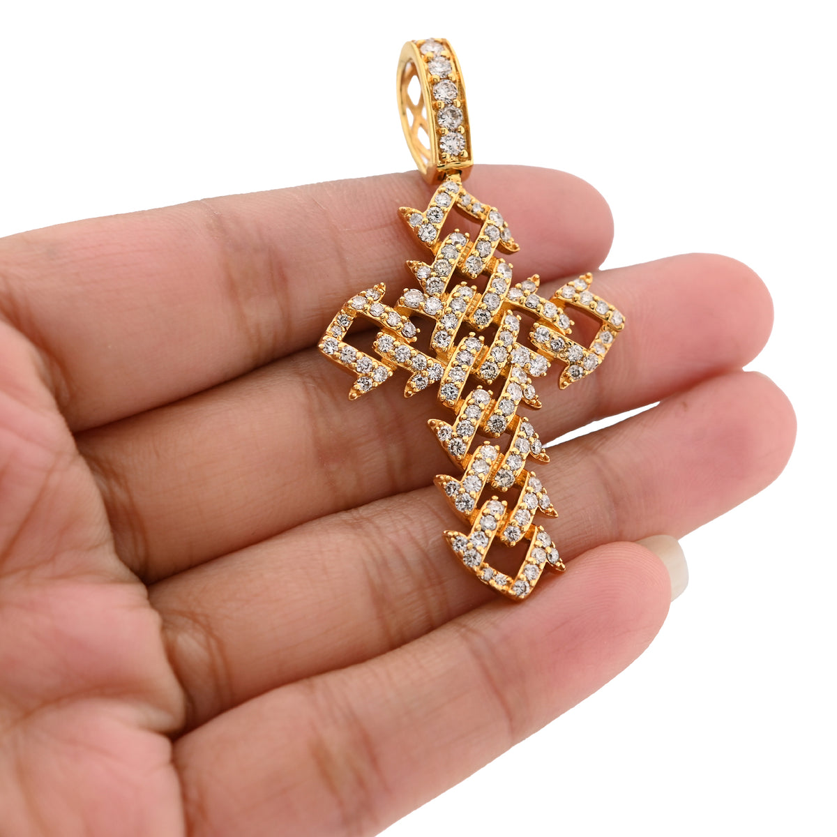10K Yellow Gold Cuban Link Religious Cross 2.5Ct Natural Diamond Men Charm 2.25" Pendant — view 7