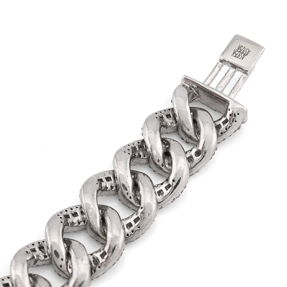 925 SS 6.4CT Natural Diamond Round/Baguette 11MM 8" Cuban Link Men Bracelet 35.6g — view 8