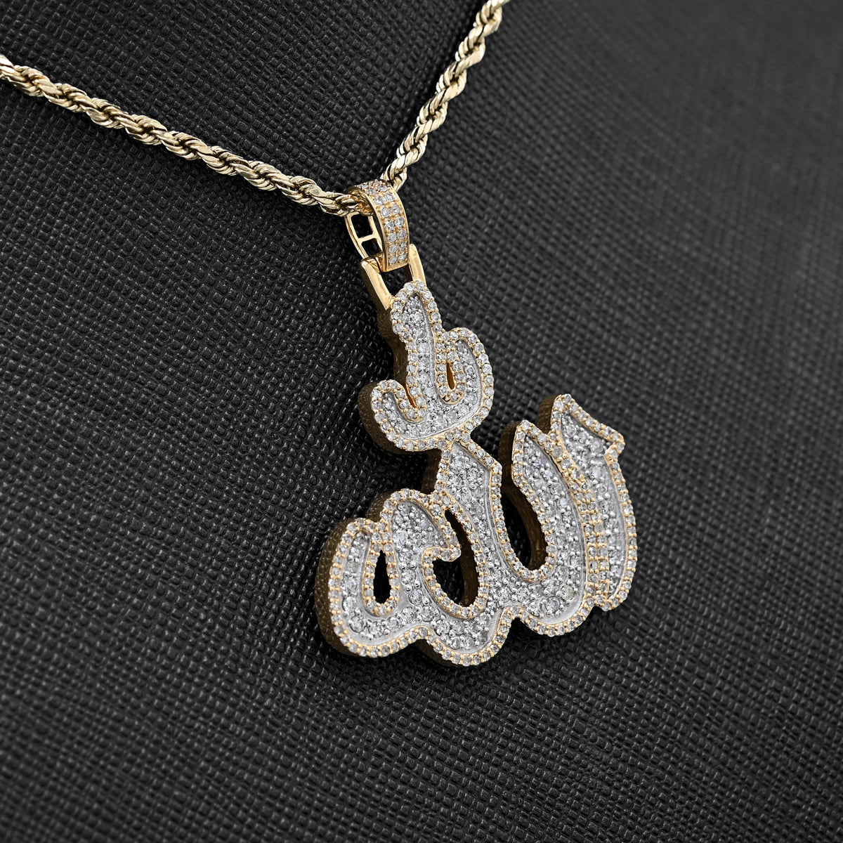 10K Yellow Gold 1.25 CT Natural Diamond Allah Religious Pendant Men Women Charm 1.75" — view 6