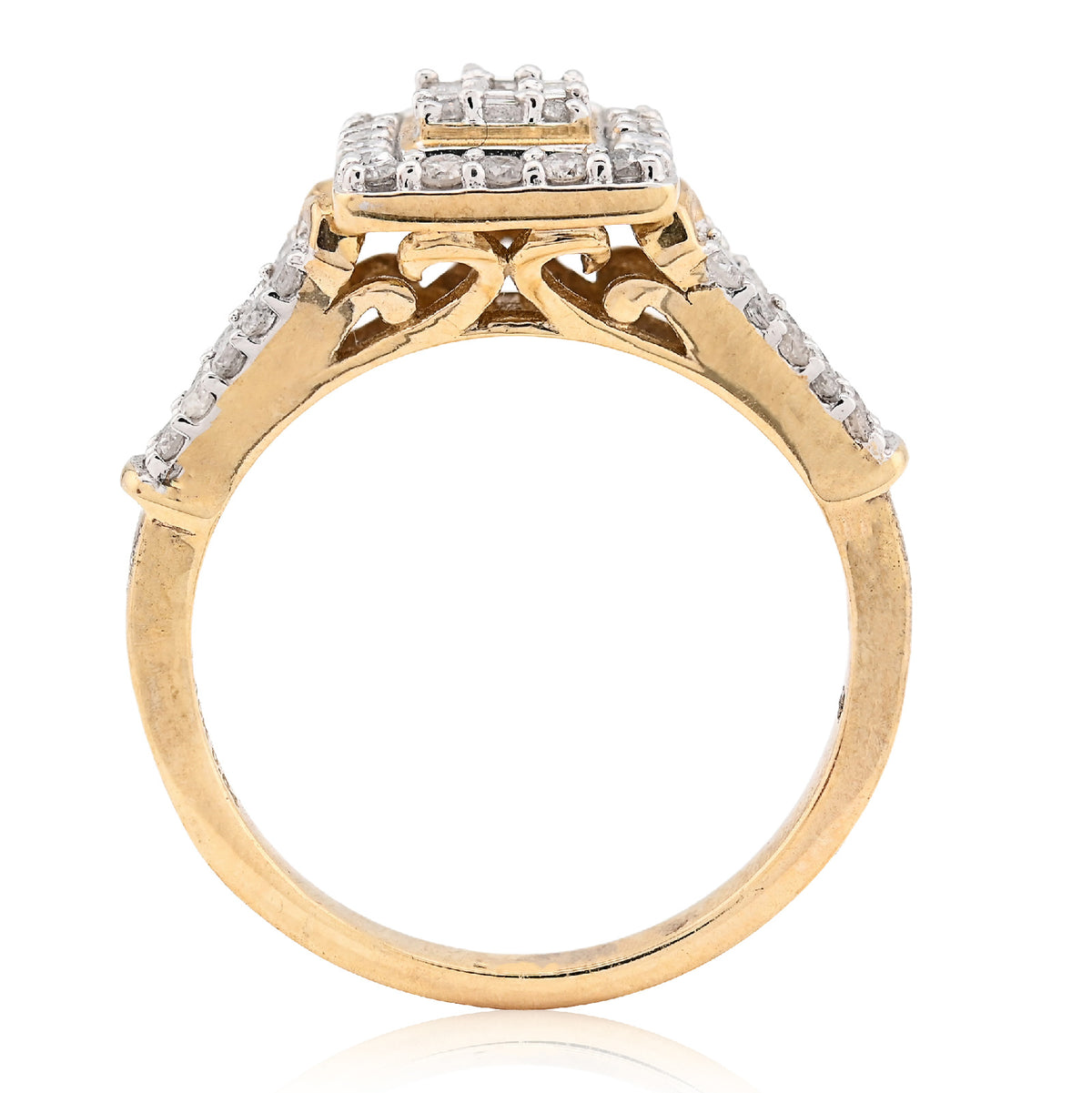 10K Yellow Gold 0.54CT Natural Diamond Round/Baguette Square Women Ring  — view 4