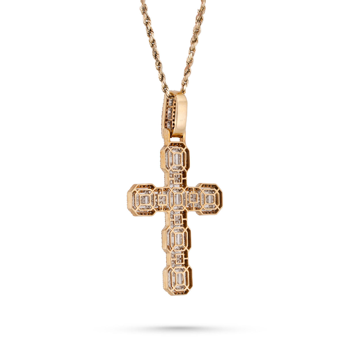 10K Yellow Gold 6.75CT Block Cross Pendant Round/Baguette Natural Diamond Charm — view 3