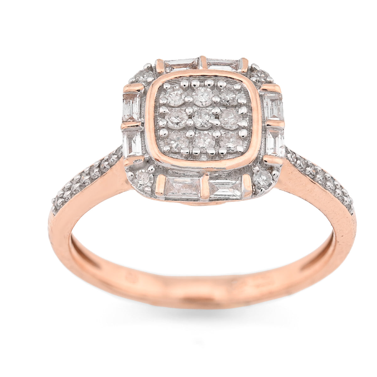 10K Rose Gold Women Square Natural Diamond 0.33CT Round/Baguette Ring — view 6