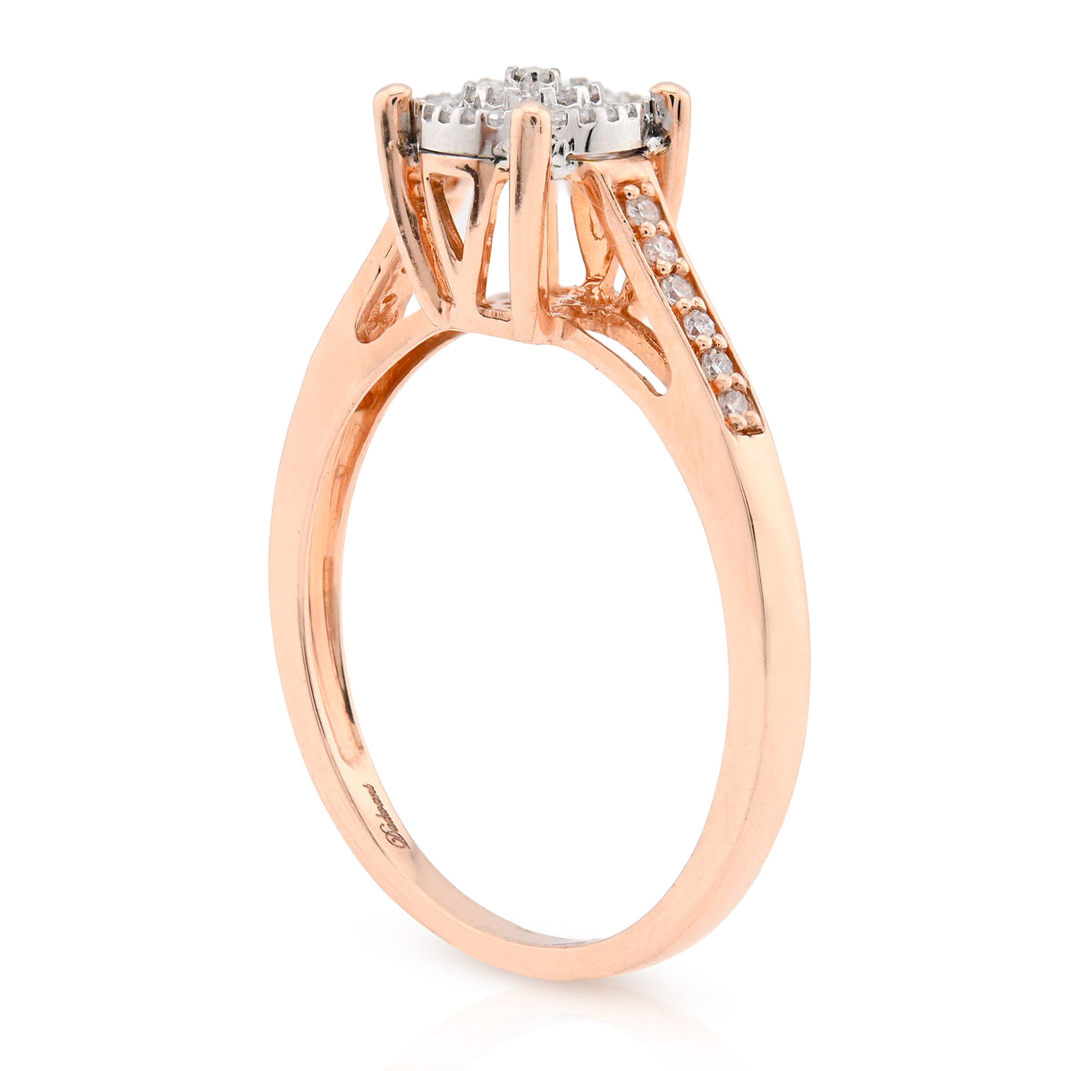 10K Rose Gold 0.18CT Natural Diamond Round Flower Women Ring — view 5