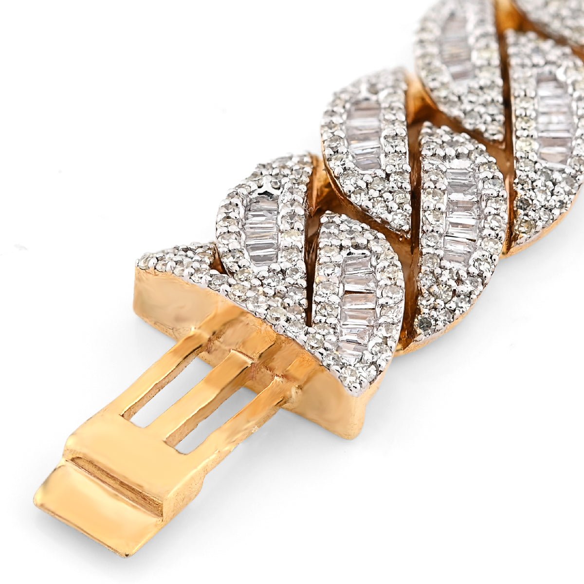10K yellow Gold 12MM Natural Diamond 6.80CT Round/Baguette Cuban Link Bracelet 8" 40.3g — view 6
