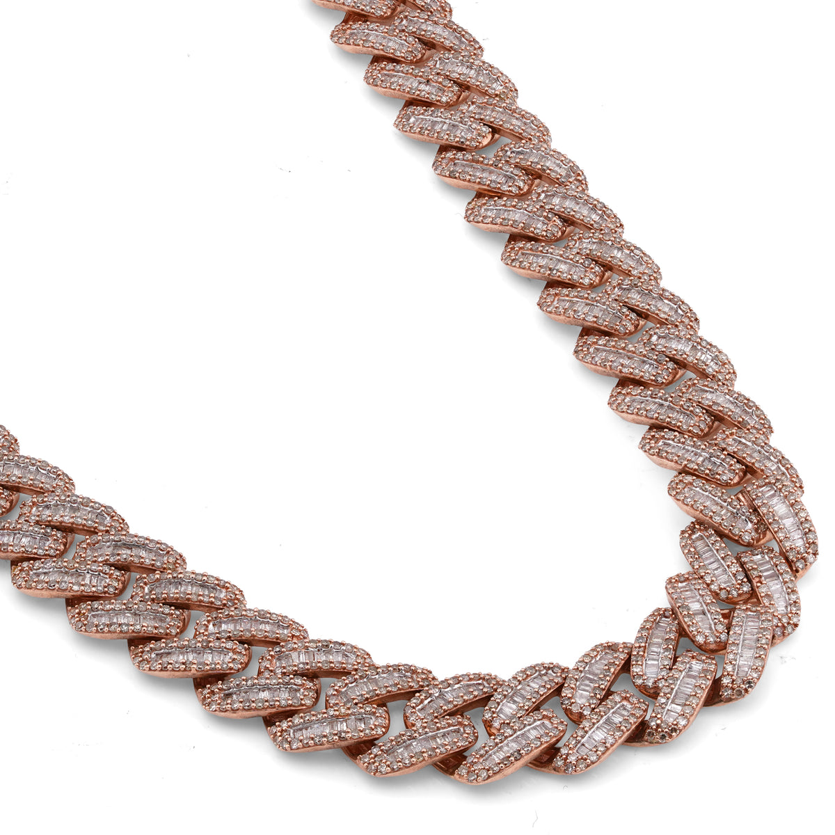 10K Rose Gold 18.2CT Baguette/Round Natural Diamond 18" Cuban Link 13MM Men Chain — view 2