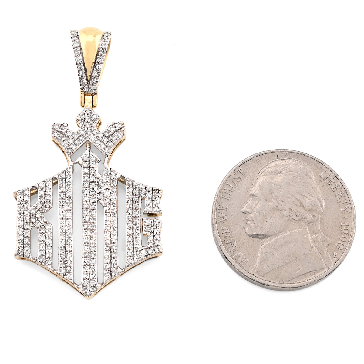 10K Yellow Gold Men "King" Charm 0.50Ct Natural Diamond Crown Pendant 1.6" — view 8