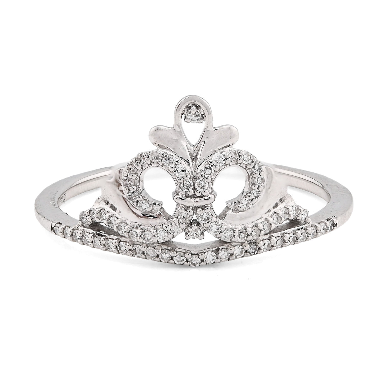 925 WS 0.10CT Natural Diamond Princess Crown Women Band RING — view 1