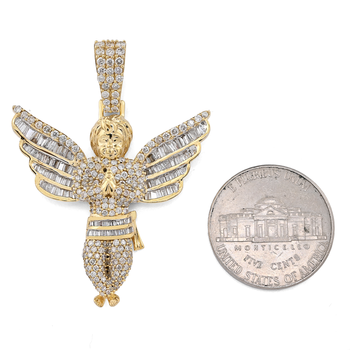 10K Yellow Gold 2.10 Natural Diamond Angel Charm Religious Pendant — view 8