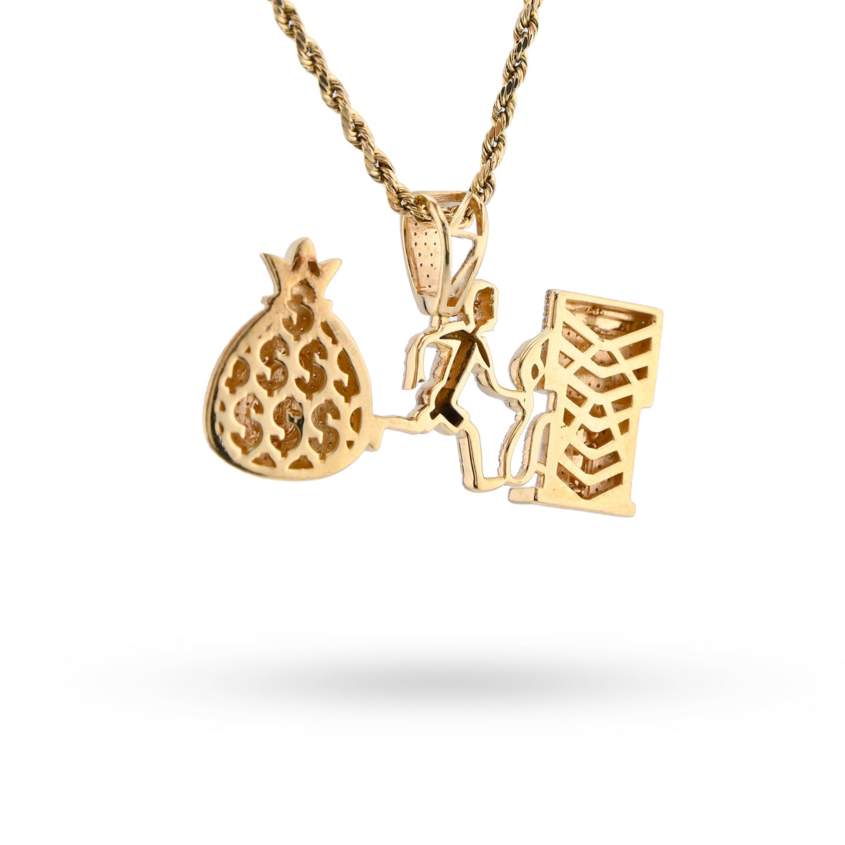 10K Yellow Gold Custom "Pump Human Money Bag" 0.86CT Natural Diamond Pendant Charm — view 6