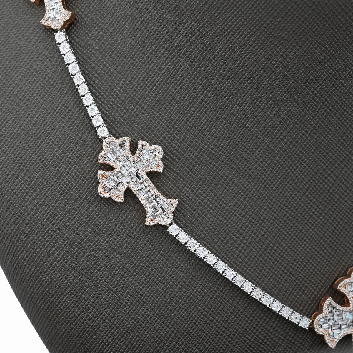 10K Rose/White 2 Tone Natural Diamond 4CT Round/Baguette 22" Tennis Chain 2.8MM Men Women Necklace — view 8