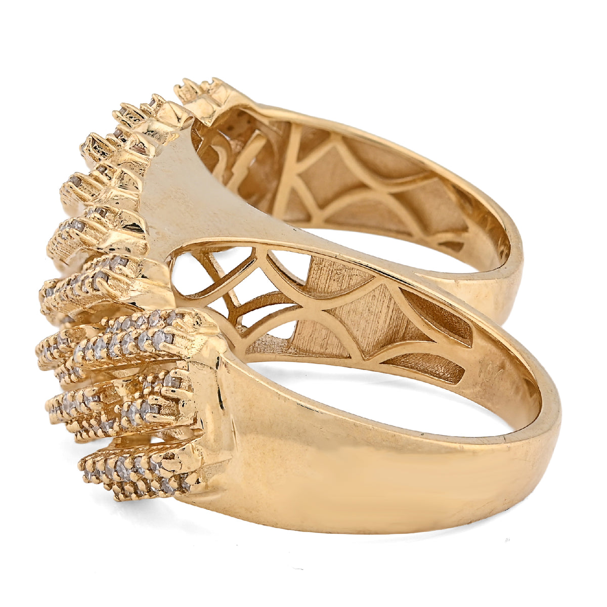 10K Yellow Gold Cuban Link 2 Finger 3CT Natural Diamond Men Ring — view 4