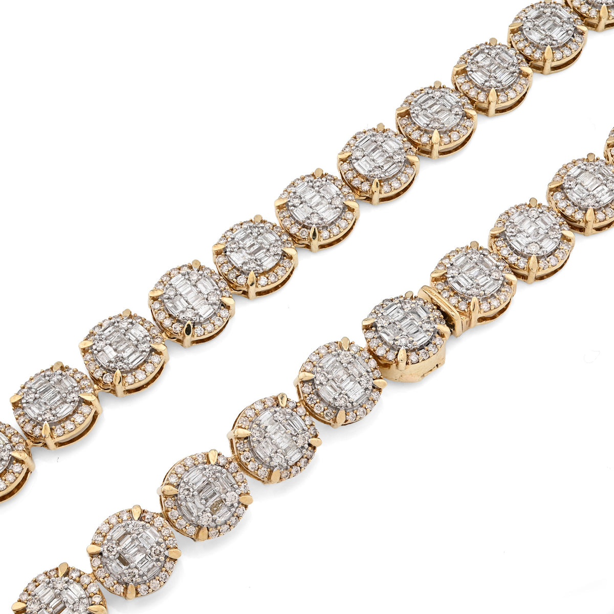 10K Yellow Gold 14 CTW Natural Diamond Baguette/Round Tennis Chain Round Shape Link 20" Necklace — view 6