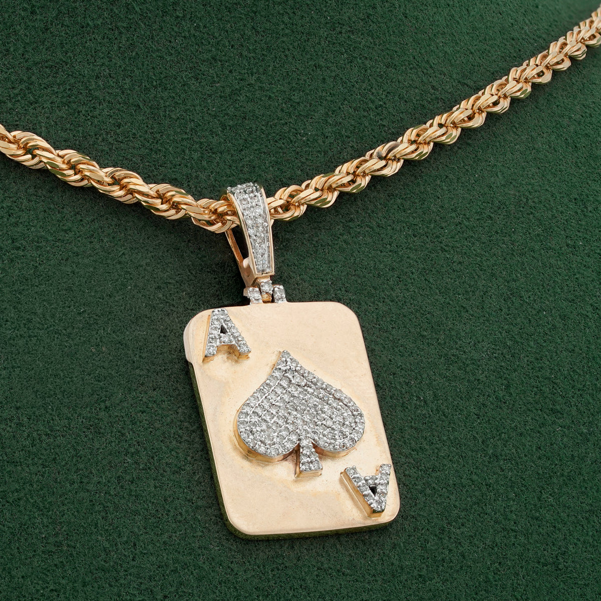 Spades Ace Charm 0.5ct Natural Diamond 10K Gold Men Women Pendant