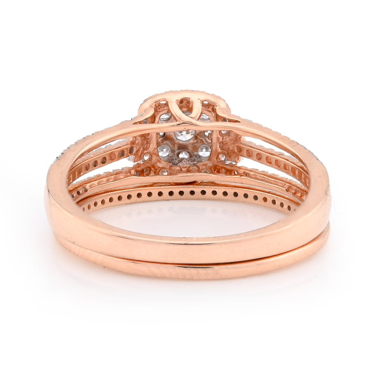 10K Rose Gold 0.50CT Natural Diamond Square 2 layer Women Wedding Ring & Band — view 3