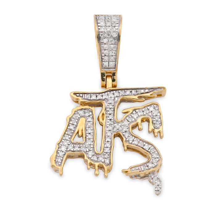 10K Yellow Gold 0.75CT Natural Diamond "ATS" Letter Pendant Men Women Charm — view 1