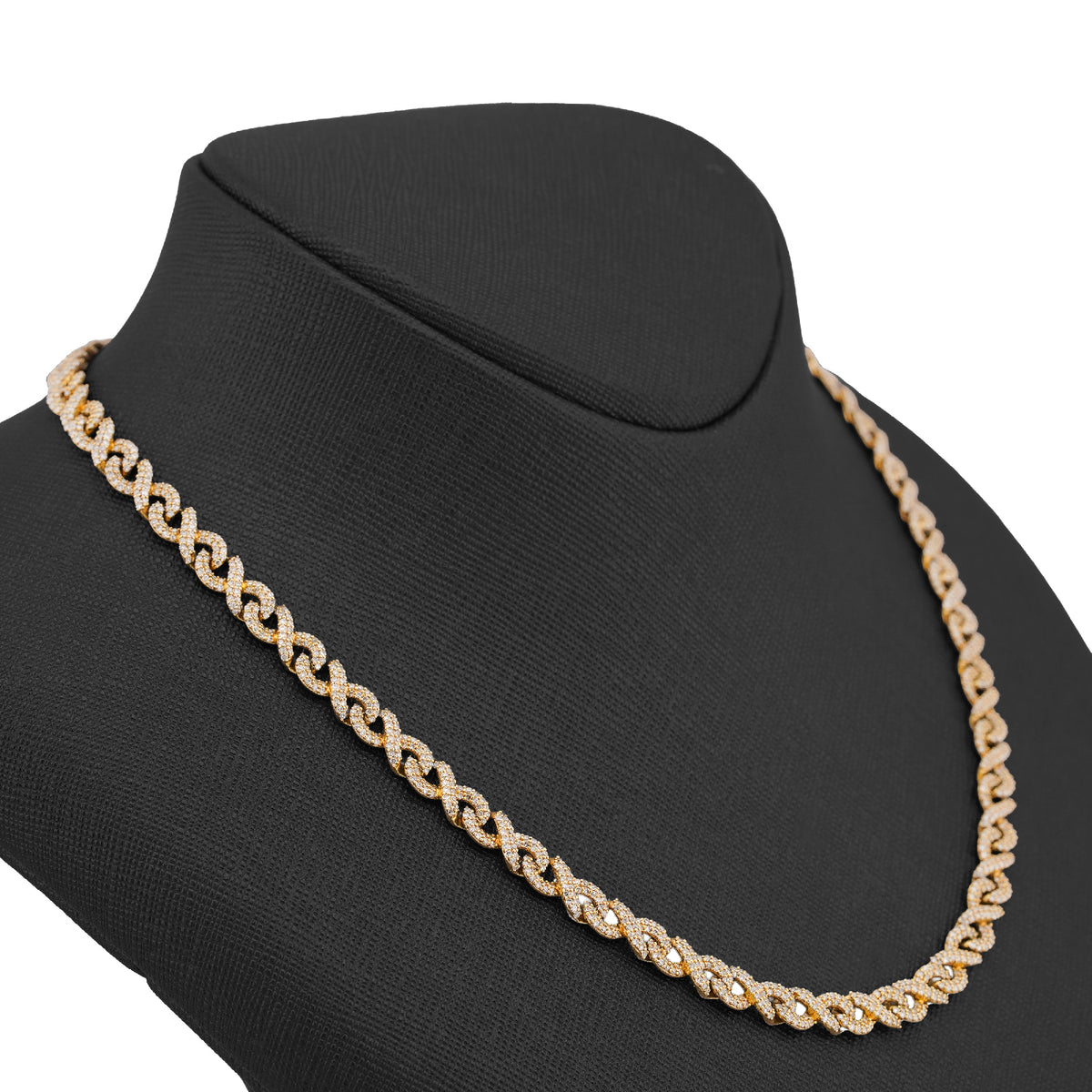 10K Yellow Gold 8CT Natural Diamond Infinity Link 6MM Men Chain 24" Necklace — view 3