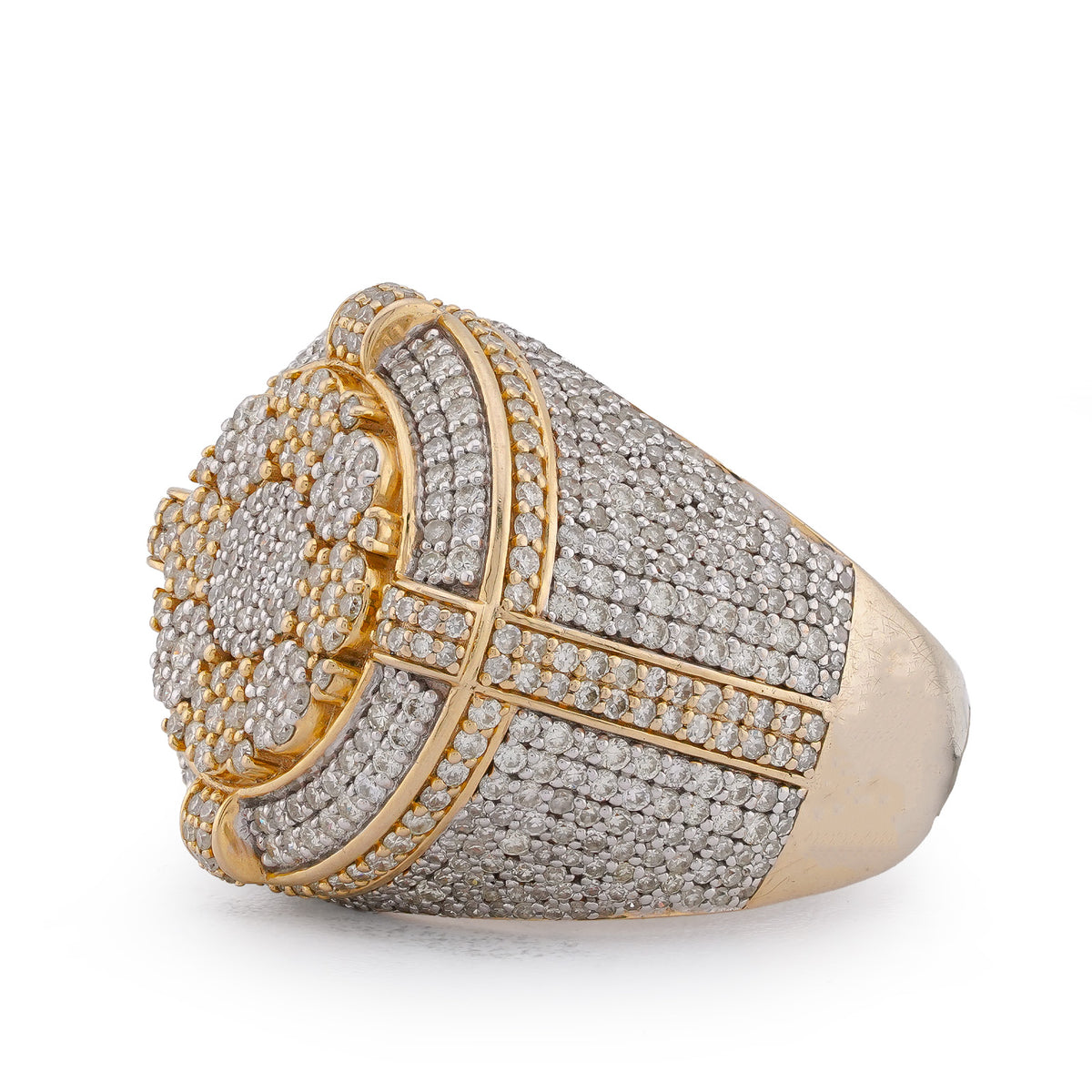 Flower Cluster Halo Ring 3.66CT Round Natural Diamond 10K Gold Men Ring