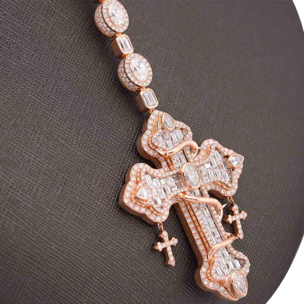 925 Rose/White 60.61CT Oval/Emerald/PRincess/Pear Solitaire Cross Lab Diamond Men Women Rosary Chain — view 2