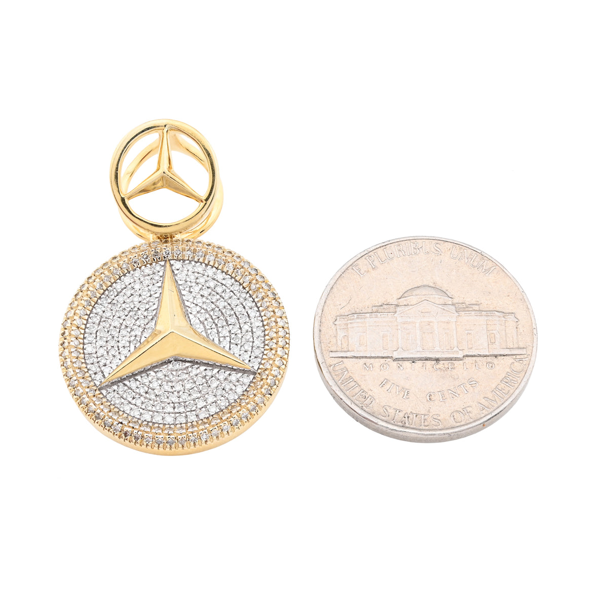 10K yellow Gold 0.63 CT Natural Diamond Mercedes Symbol Charm men Pendant 33.4MM — view 8