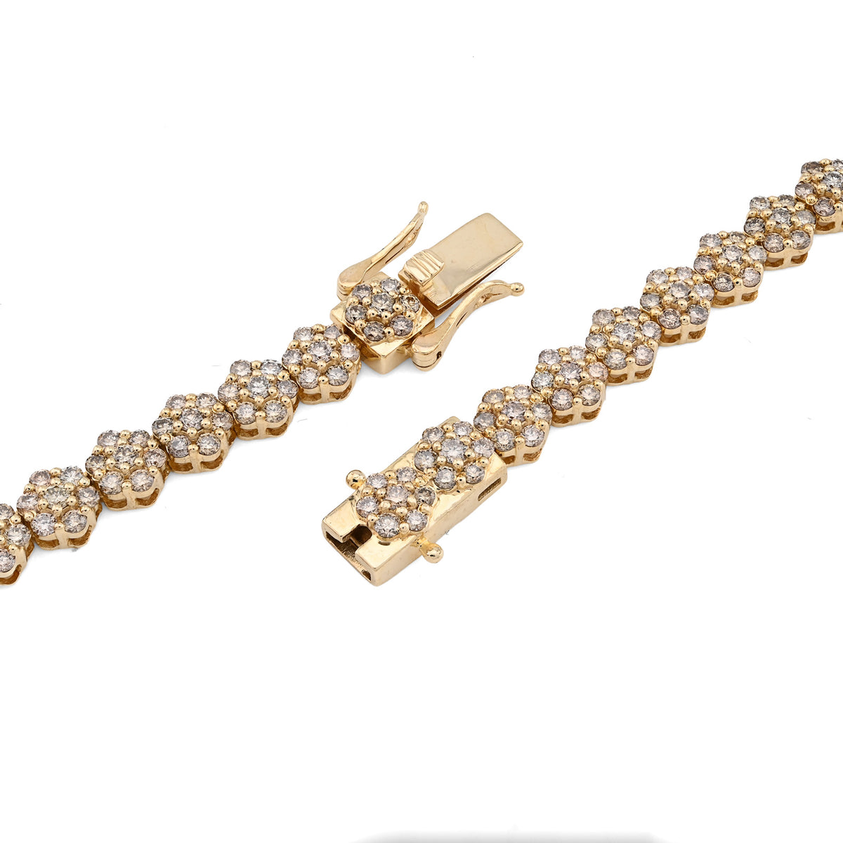 10K Yellow Gold 16.89 CT Natural Diamond Flower Setting Tennis Chain 22" Mens — view 5