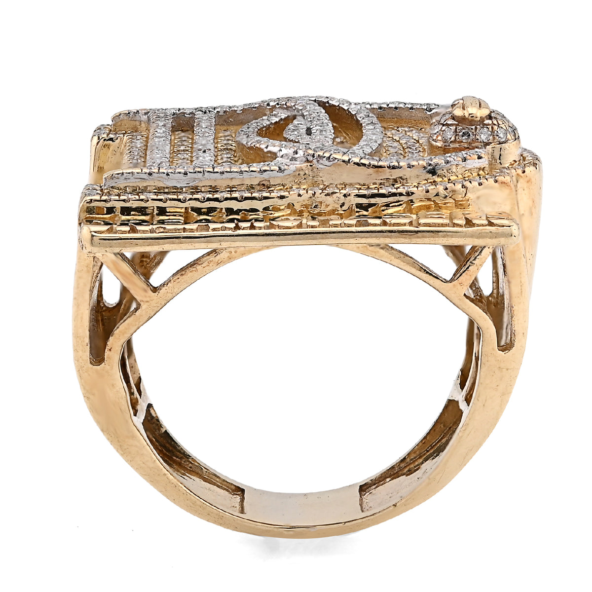 10K Yellow Gold 1.38CT Dream Chasers Initial Natural Diamond Money Bag Men Pinky Ring — view 4