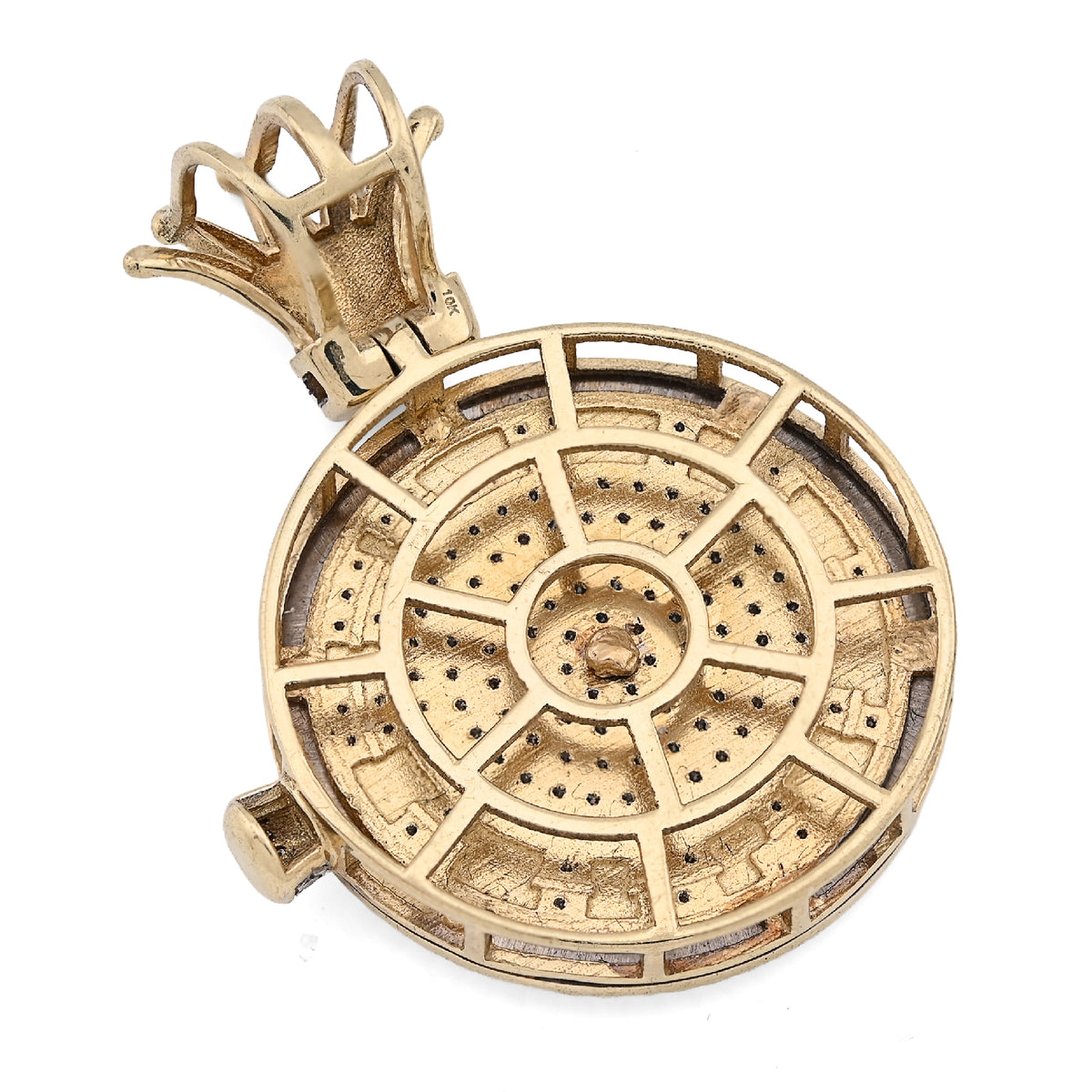 10K Yellow Gold 1Ct Natural Diamond 1Ct Clock Roman Dial Crown Pendant Men Women Charm — view 8