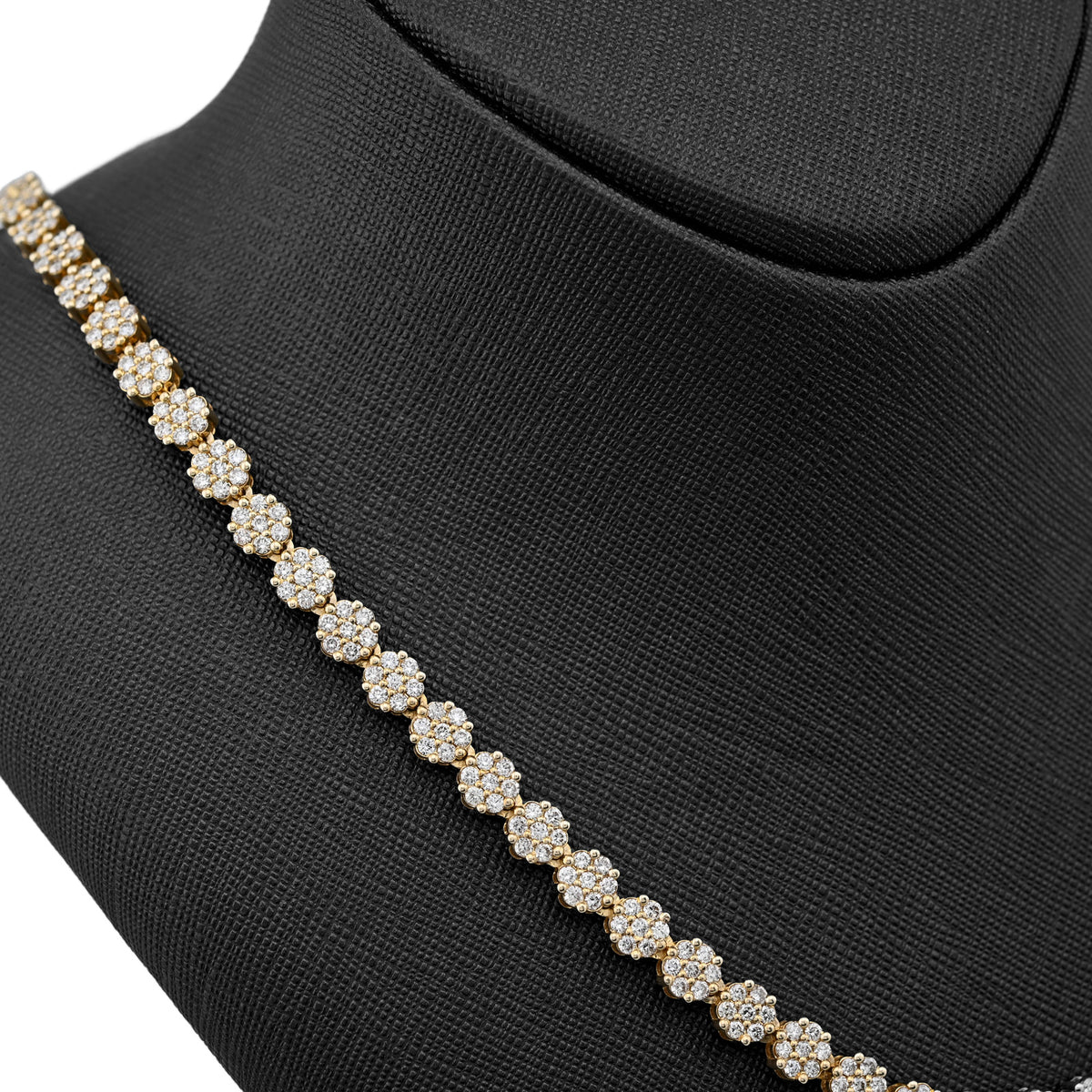 10K Yellow Gold 16 CT Natural Diamond Flower Setting Tennis Chain 22" Mens Necklace — view 3