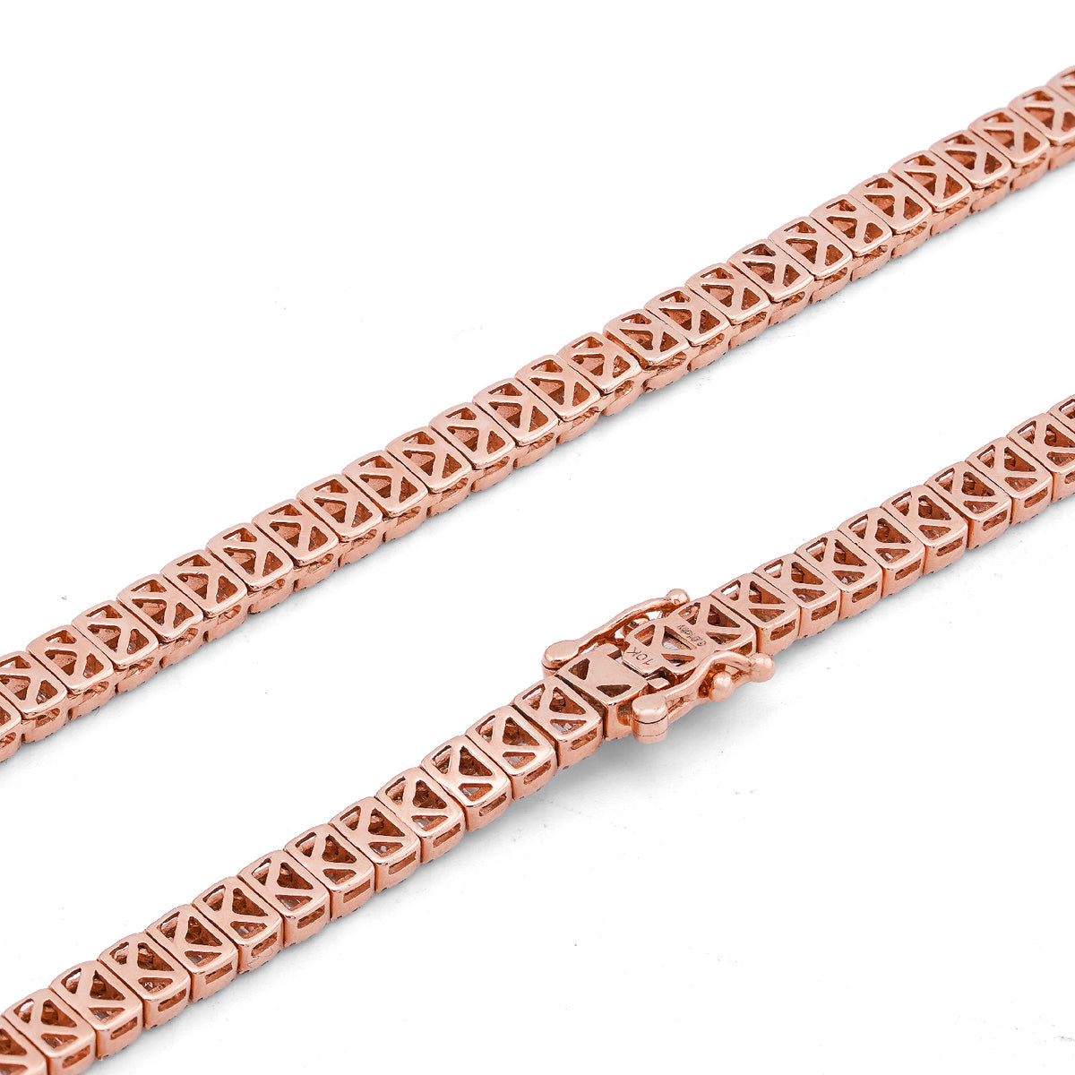 10K Rose Gold 6.01CT Natural Diamond Natural Diamond Baguette Centre Row 4MM Tennis Chain 22" Men Women Necklace — view 9
