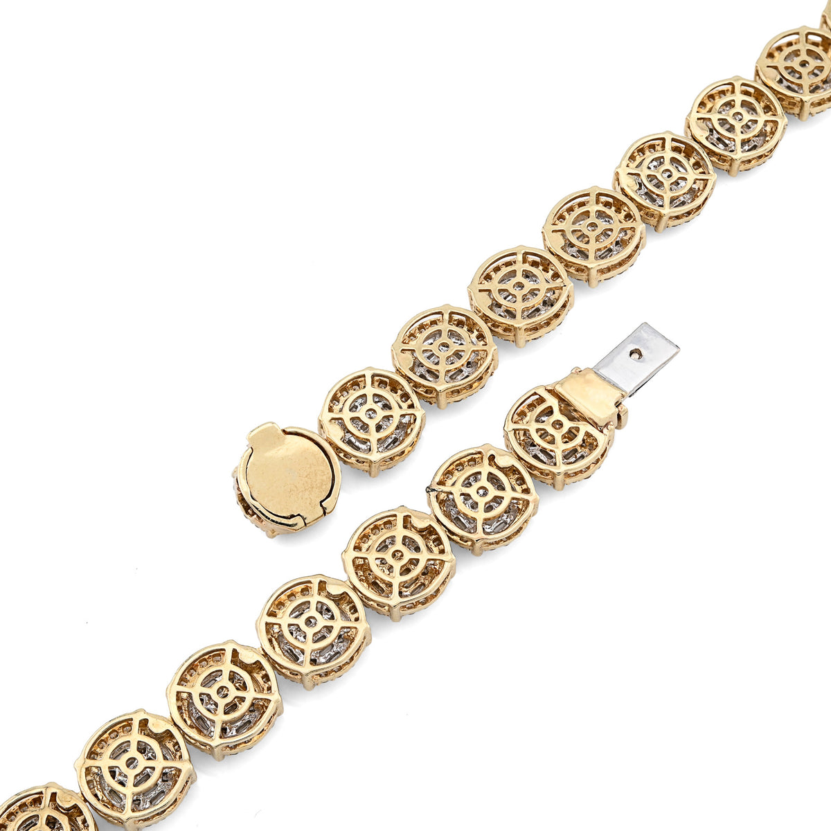 10K Yellow Gold 14 CTW Natural Diamond Baguette/Round Tennis Chain Round Shape Link 20" Necklace — view 5