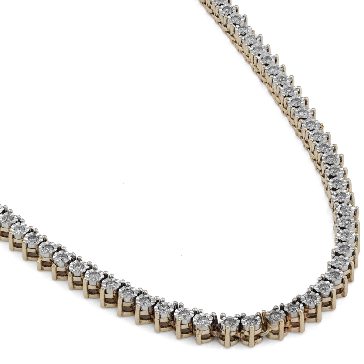 10K Yellow Gold 2CT Natural Diamond Illusion Set Tennis Chain 20" Men Women Necklace — view 6