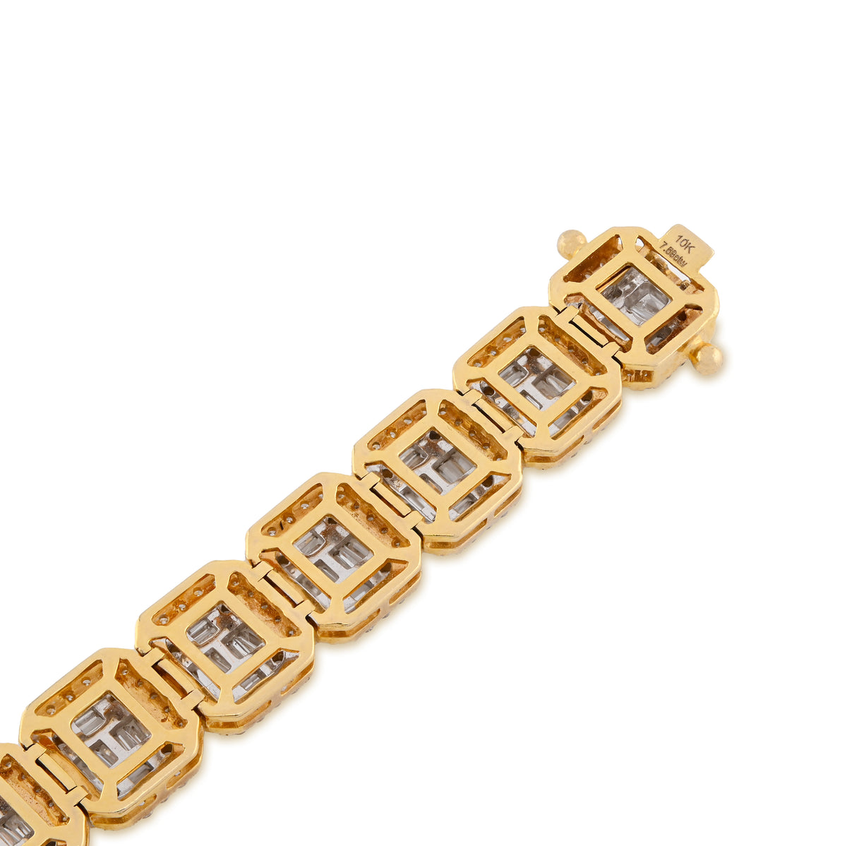 10K Yellow Gold 10MM 7.59CT Natural Diamond Round/Baguette 8" Men Tennis Bracelet — view 3