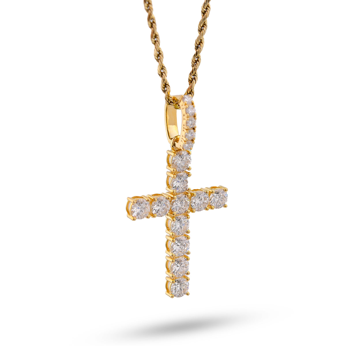 50 Pointer Cross Pendant 10K Yellow Gold 5.70CT Lab Diamond Men Women Charm — view 1