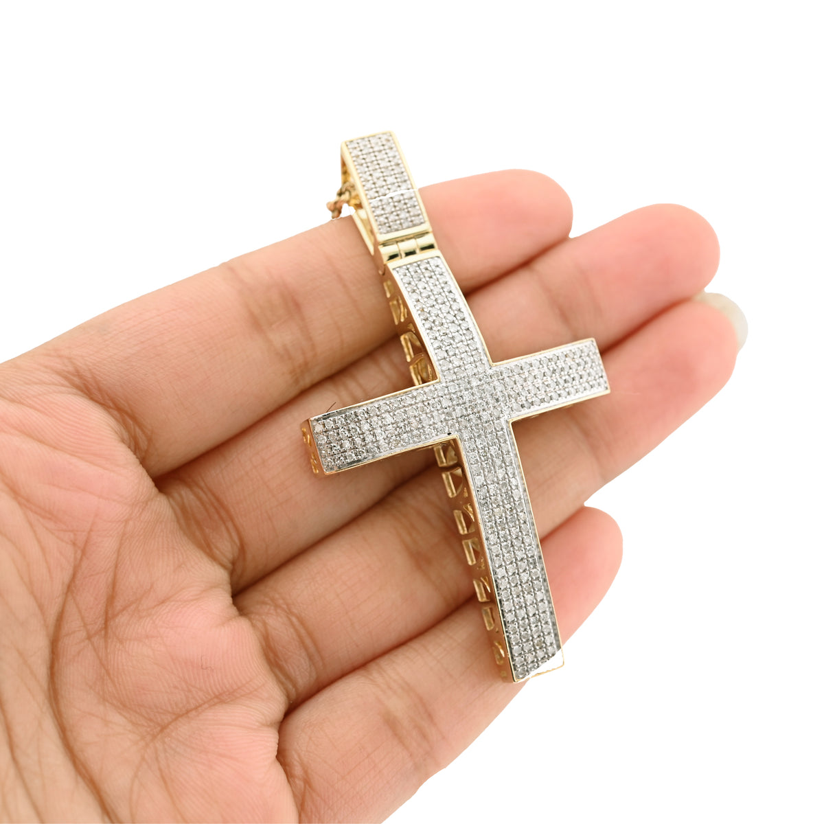 10K Yellow Gold 1.45 CT Natural Diamond Religious Cross Pendant Men Charm — view 1