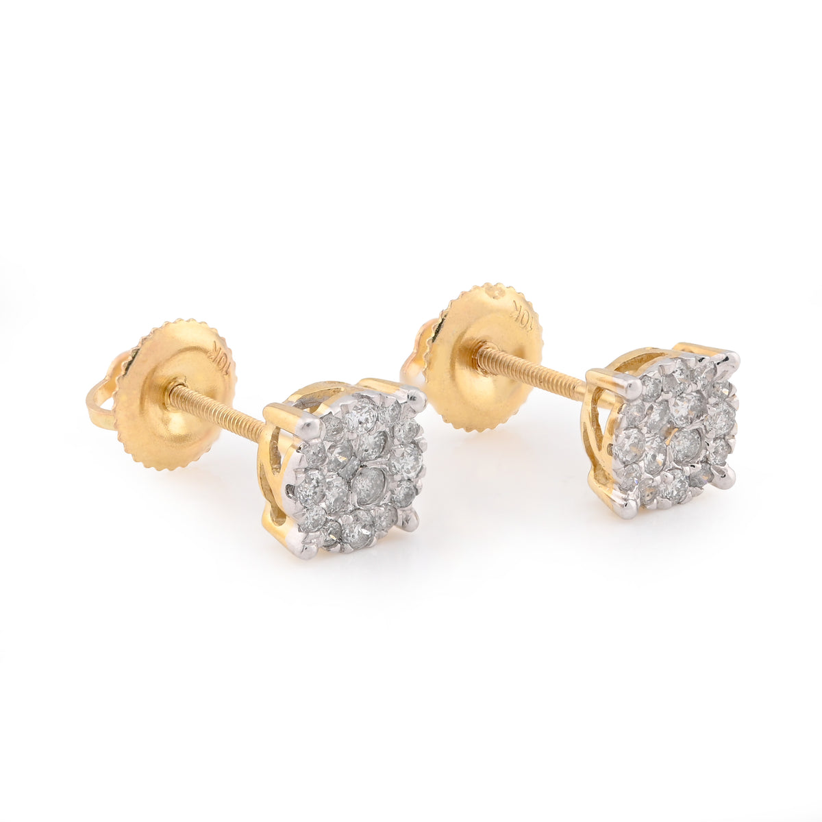 10K Yellow Gold Flower Cluster Earrings 0.36CT Natural Diamond Men Women Studs — view 2