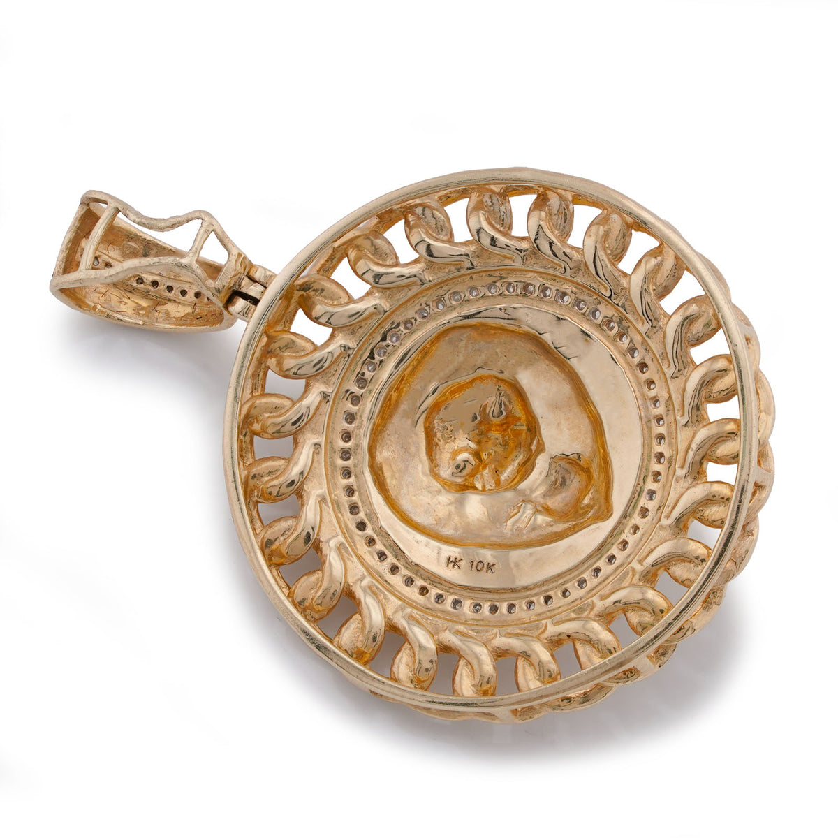 10K Yellow Gold 0.5CT Natural Diamond Lion with Cuban Link Round Charm Men Pendant — view 8