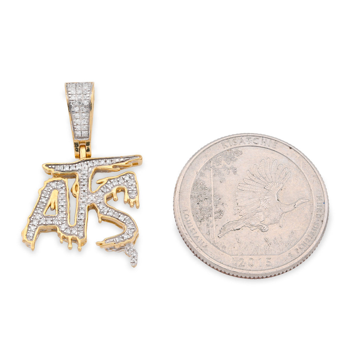 10K Yellow Gold 0.75CT Natural Diamond "ATS" Letter Pendant Men Women Charm — view 9
