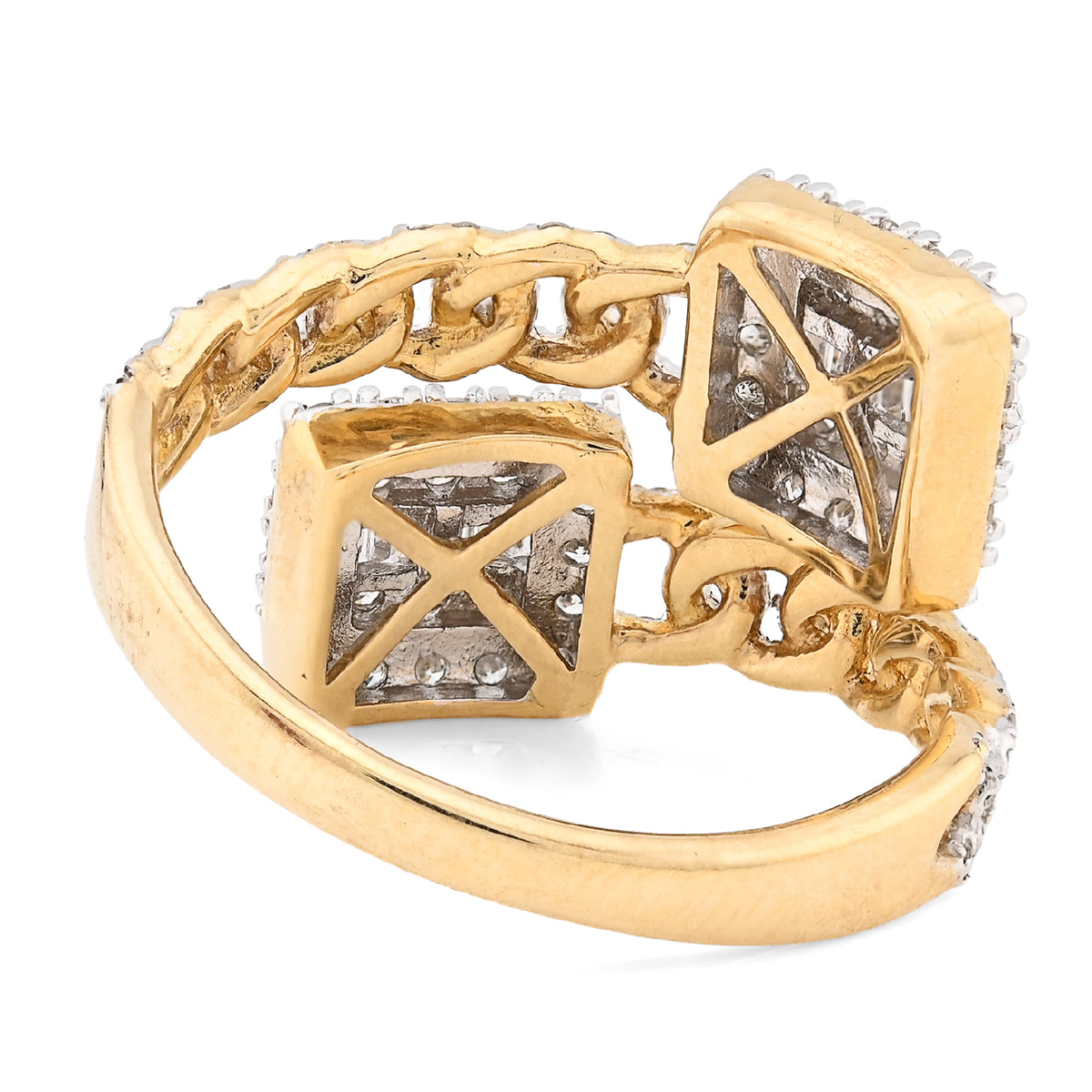 10K Yellow Gold 0.75CT Natural Diamond Split Shank Round/Baguette Twin Square Women Ring — view 5