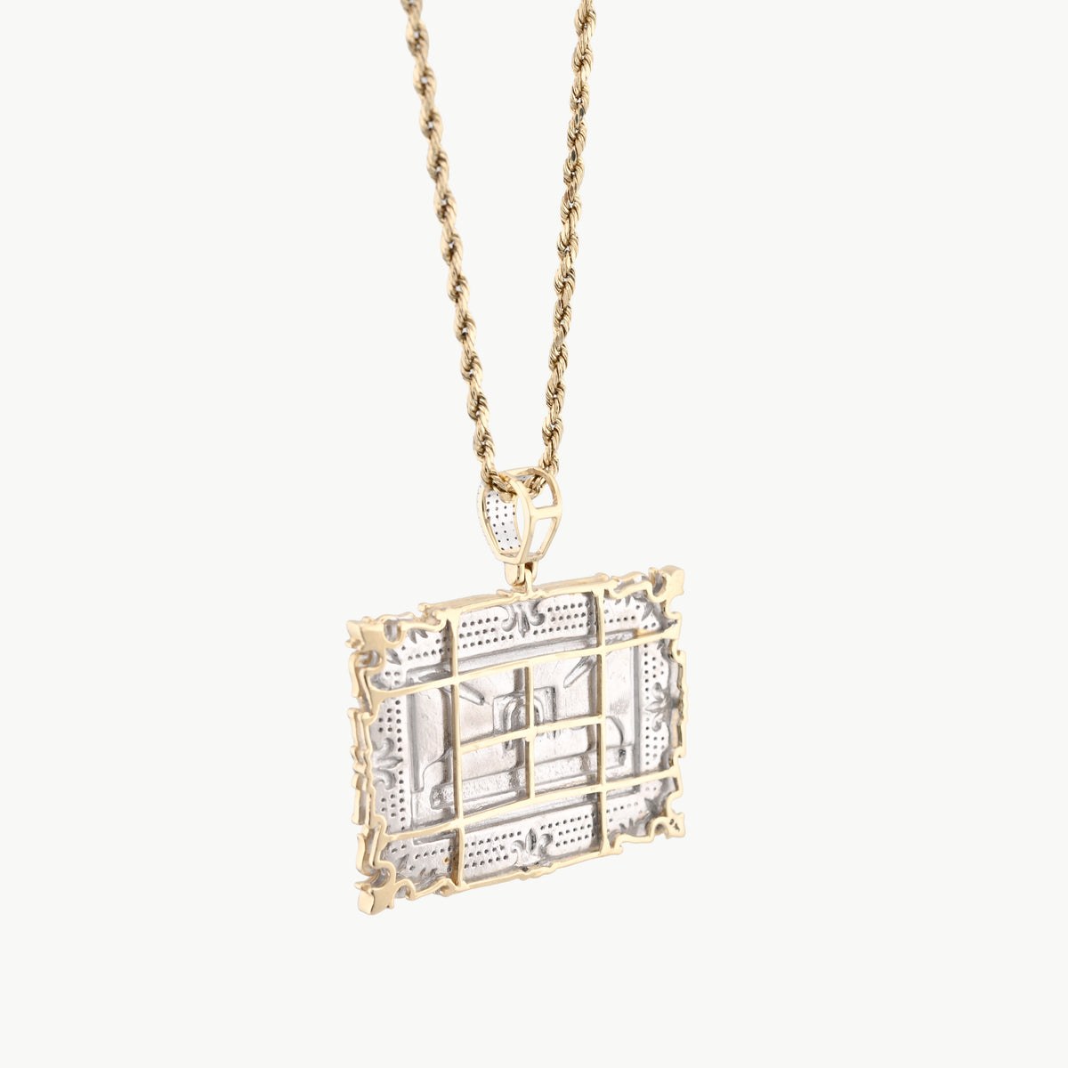 10K Yellow Gold 0.80 CT natural Diamond Last Supper Pendant Rectangular Men Women Charm 41.6 MM 14.7g — view 8