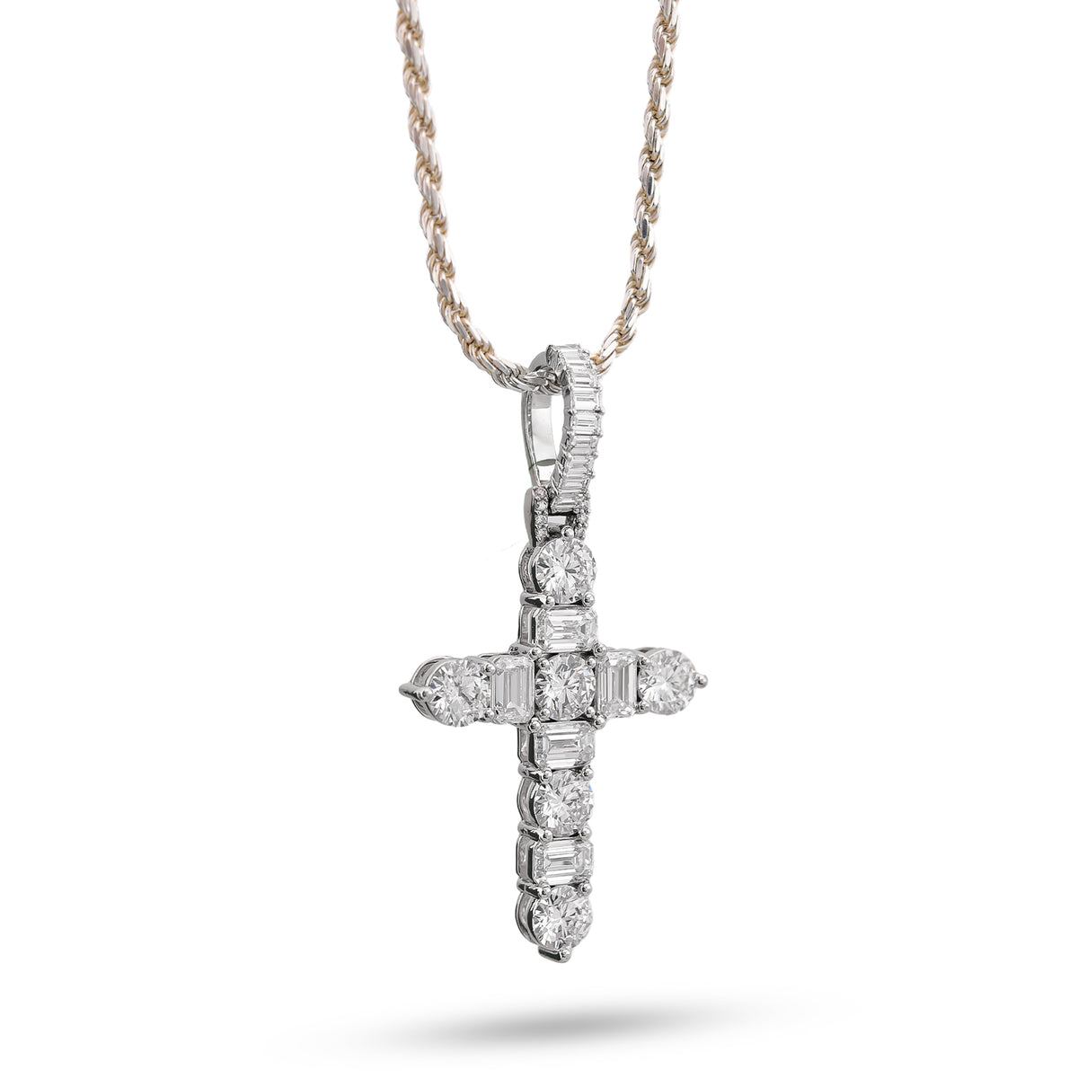 50 Pointer Cross Pendant 12.16CT Lab Diamond Round/Emerald Solitaires Charm — view 5