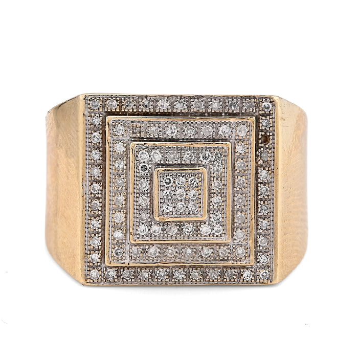 10K Yellow Gold 0.69CT Natural Diamond Multi Level Square Shape Men Pinky Ring — view 1