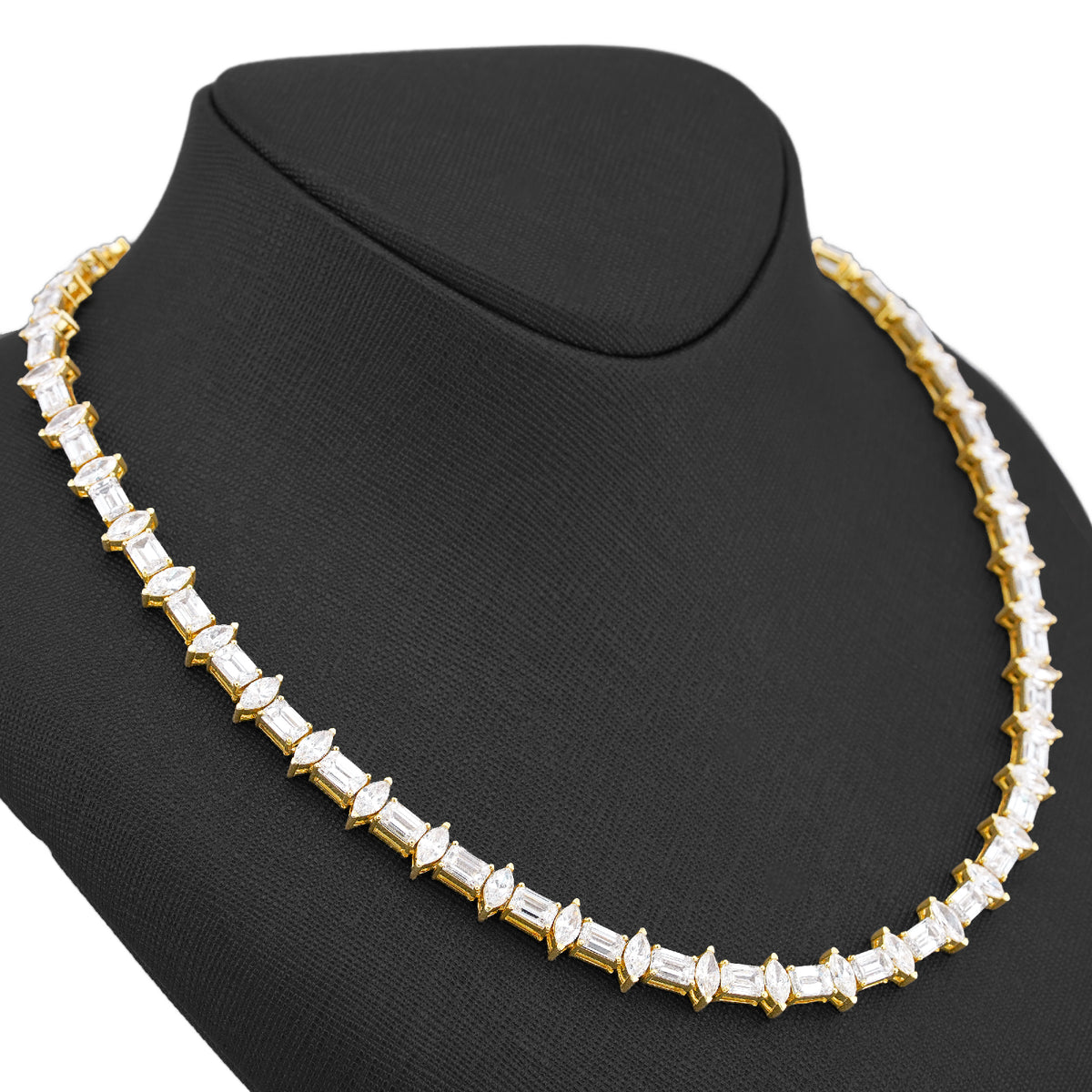 10K Yellow Gold 80CT 75 Pointer Emerald/Marquise Solitaire Lab Diamond 24" Men Women Tennis Chain — view 3
