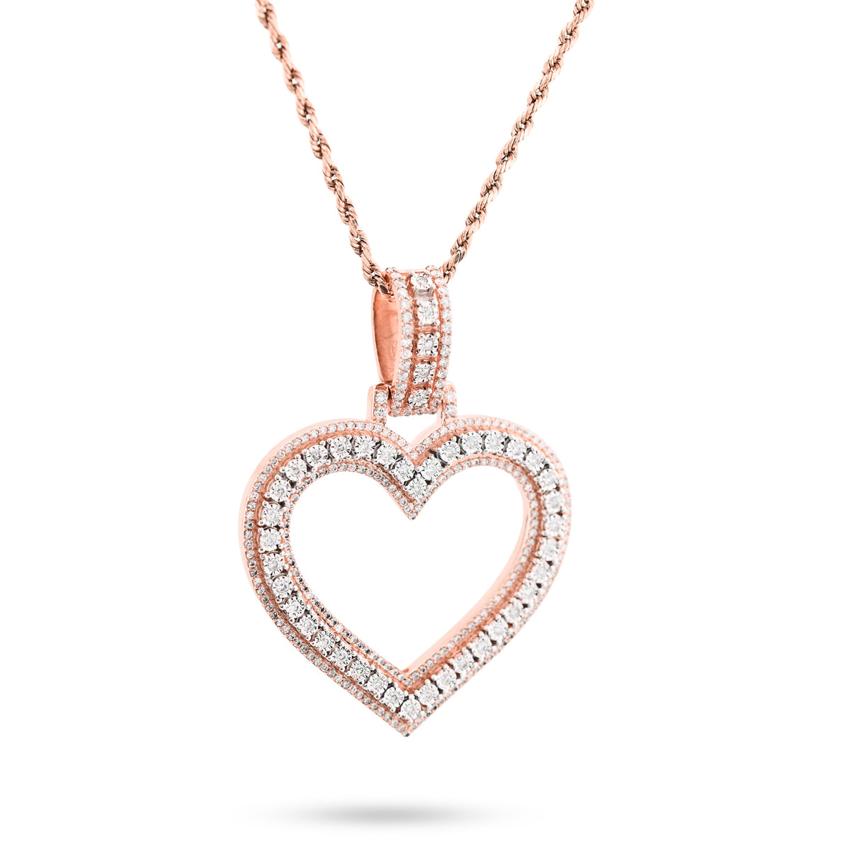 10K Rose Gold 1.5 CT Natural Diamond Heart Shape Pendant Illusion 54.7 MM Women Charm 19.8 g — view 3