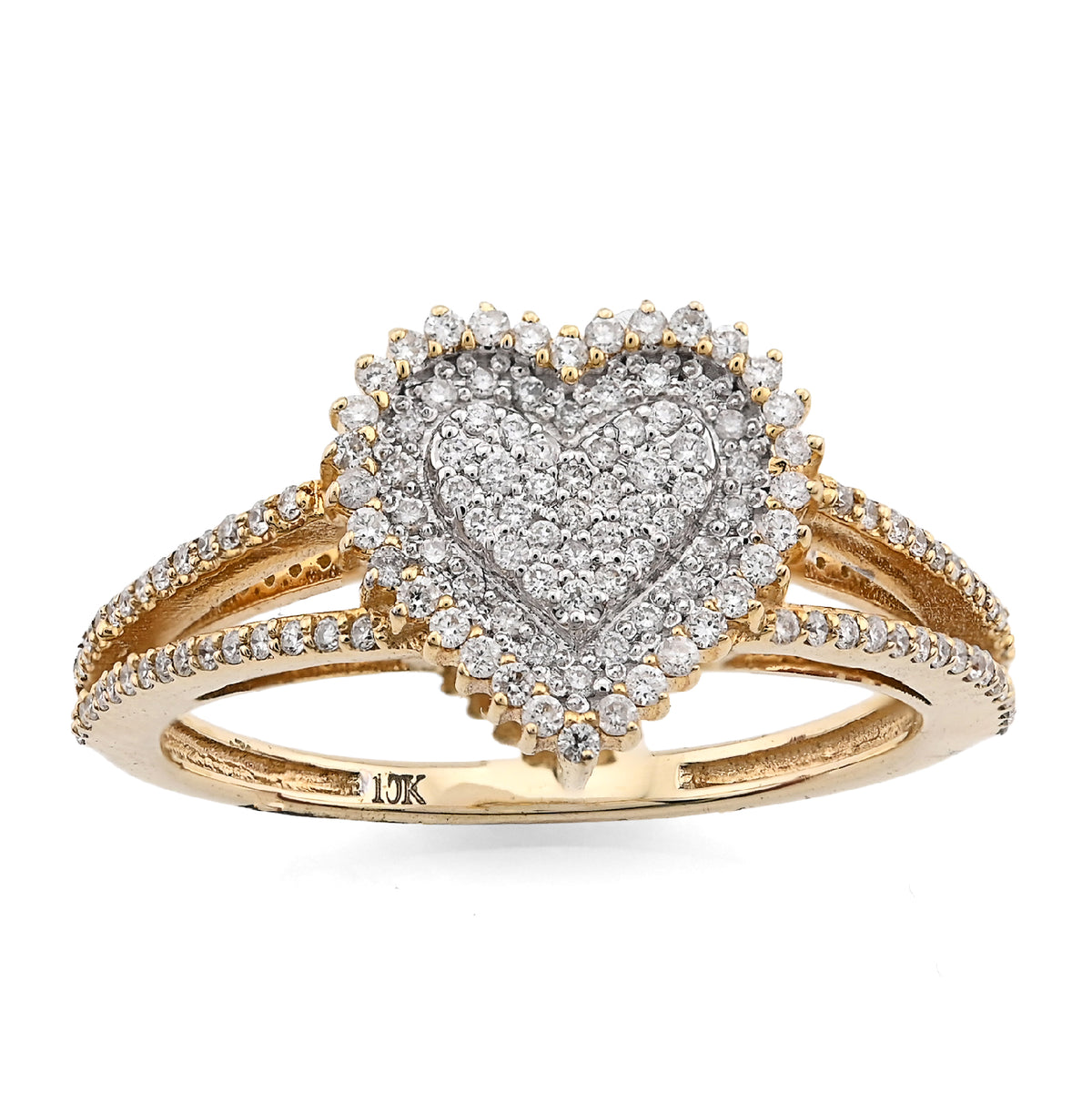 10K Yellow/White Gold 0.35CT Natural Diamond Dual Heart Women Ring — view 7
