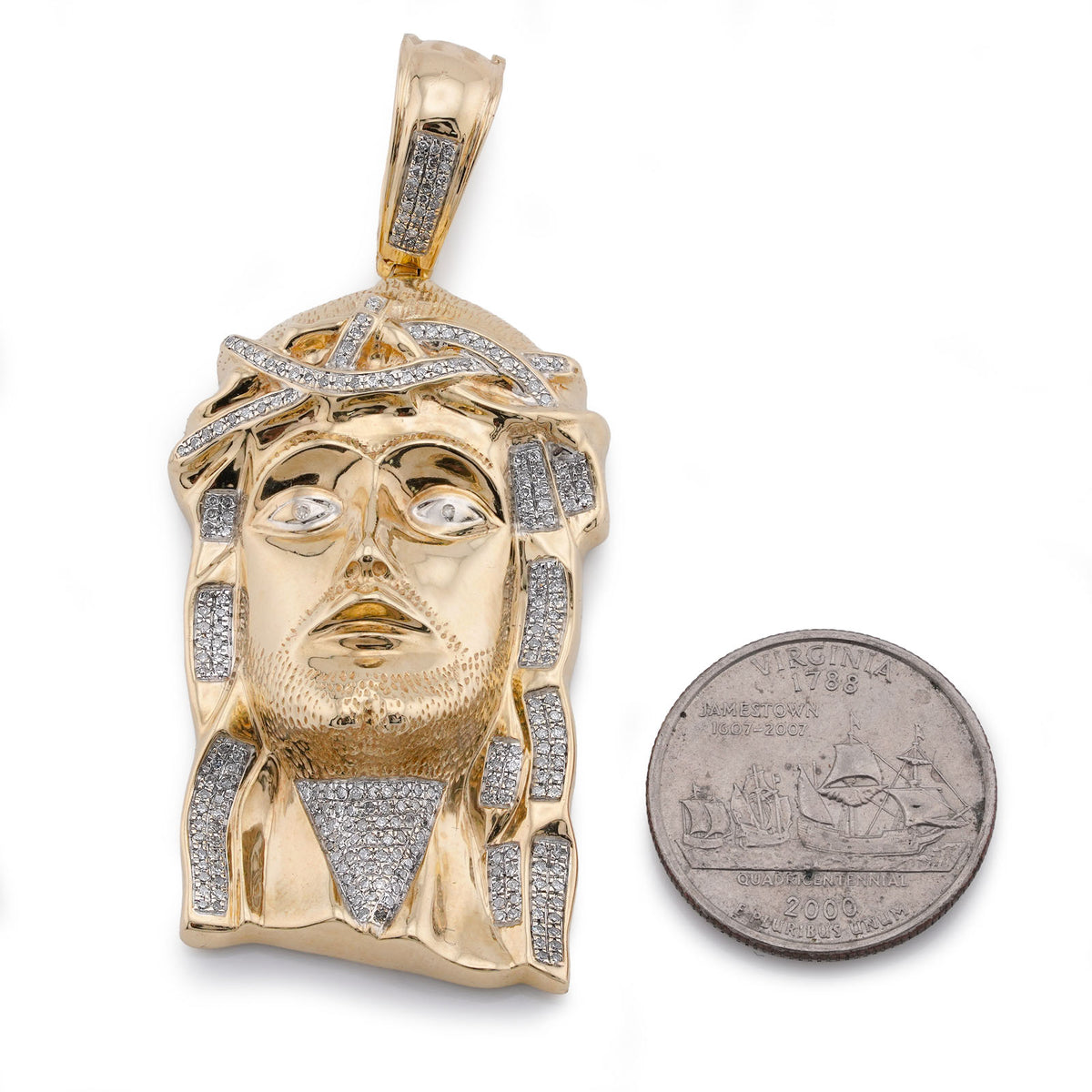 10K Yellow Gold 3CT Natural Diamond Jesus Head Men Charm — view 7
